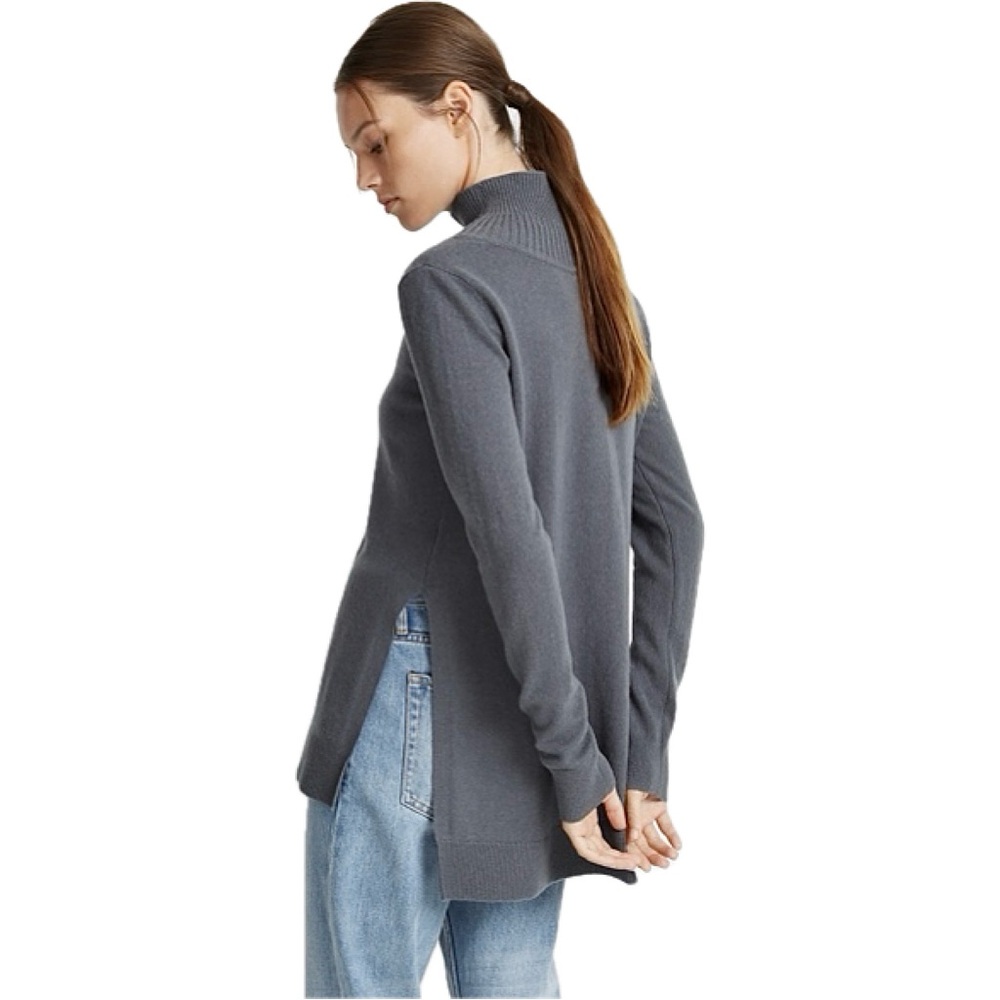 Club Monaco Cashmere Mockneck Tunic Sweater Long Sleeve Side Slits Gray  XXS